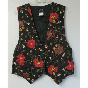 Womens JLN USA Vintage Winter Themed Floral Vest Size L Christmas Sleeveless‎
